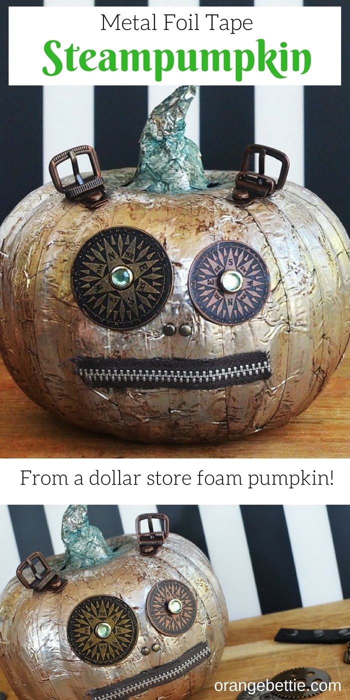 Use metal foil tape to make over a dollar store foam pumpkin into this awesome steampunk pumpkin - a steampumpkin! 