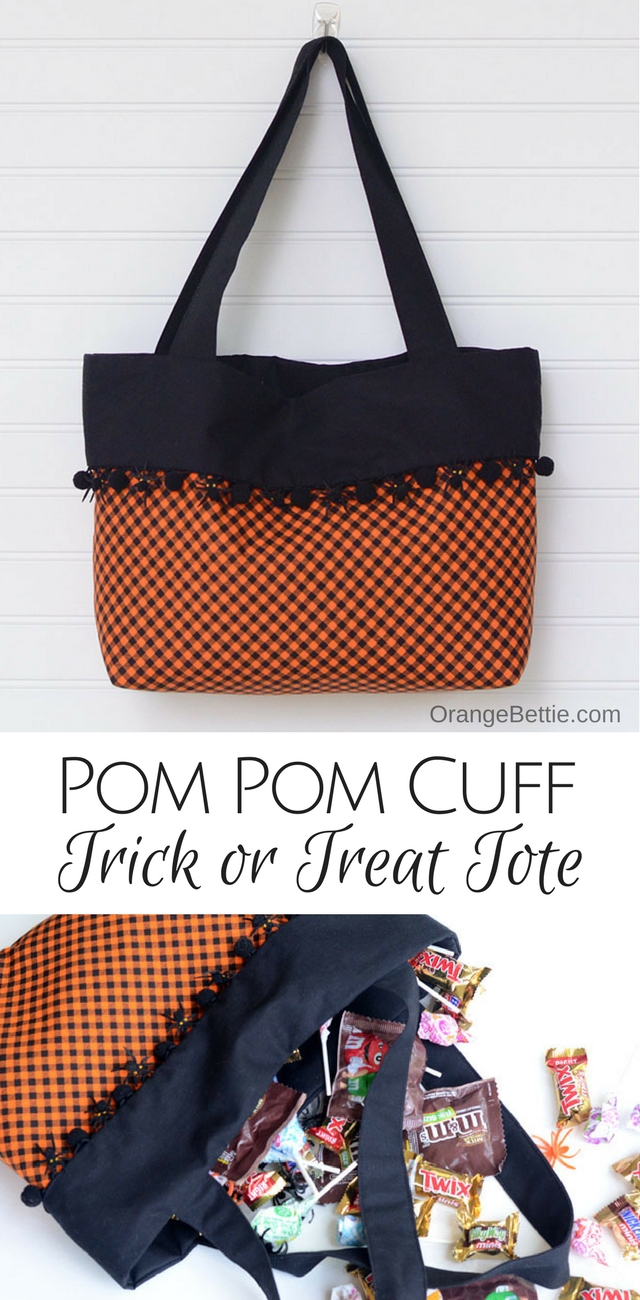 Sew a cute Trick or Treat tote with a pom pom cuff!