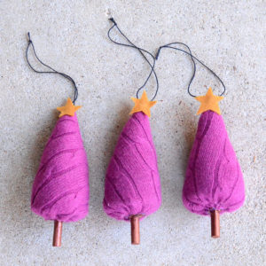 Upcycled sweater Christmas tree ornaments