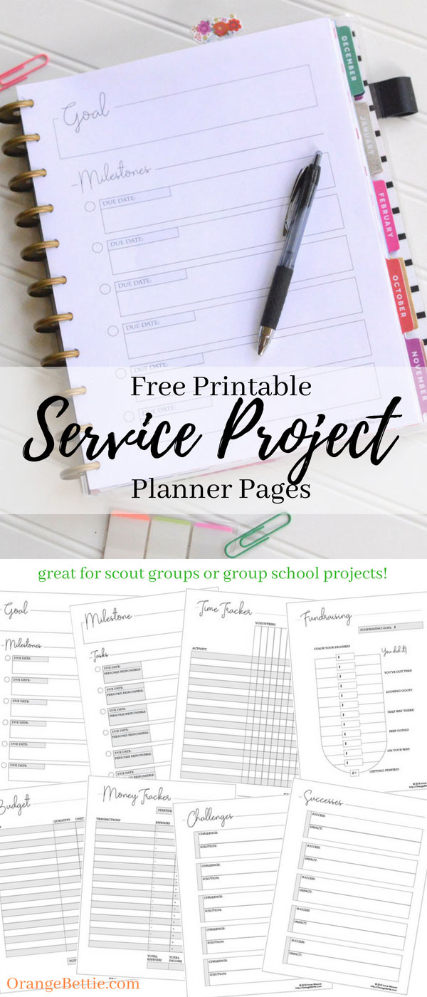 Free Printable Service Project Planner Pages Orange Bettie