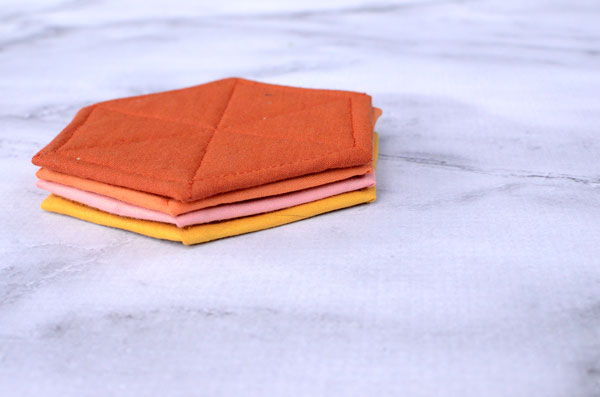 Modern Hexagon Fabric Coasters DIY Sewing Tutorial by Orange Bettie