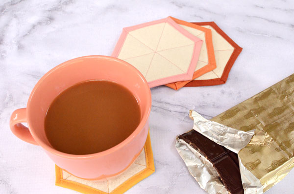 Modern Hexagon Fabric Coasters DIY Sewing Tutorial by Orange Bettie