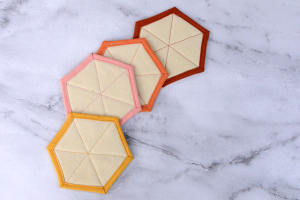 Modern Hexagon Fabric Coasters DIY Sewing Tutorial by Orange Bettie