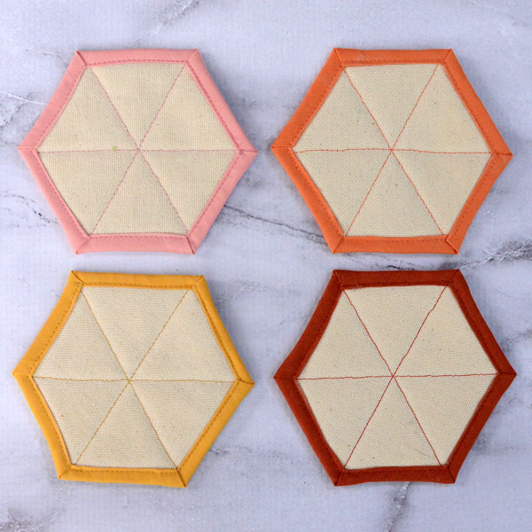 Modern Hexagon Fabric Coasters DIY Sewing Tutorial by Orange Bettie