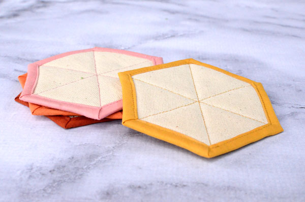 Modern Hexagon Fabric Coasters DIY Sewing Tutorial by Orange Bettie