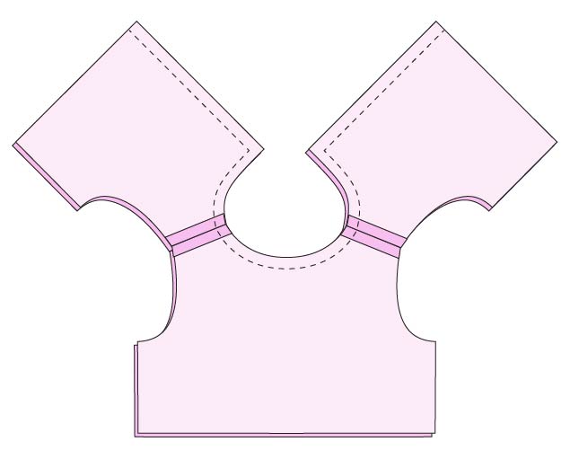 bodice pieces sewn together around neck and back seam