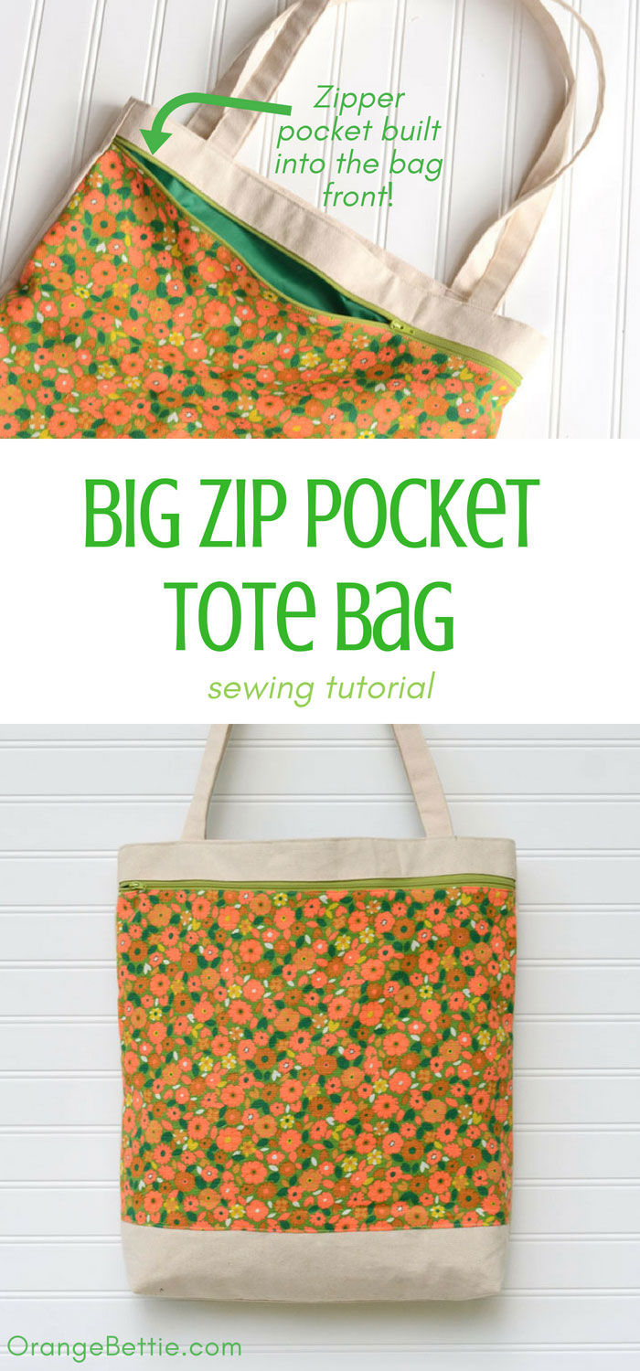 Big Zip Pocket Tote Bag - Sewing Tutorial - Orange Bettie