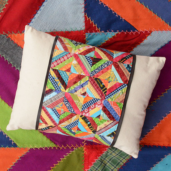 Patchwork Pillow Wrap with Mini String Quilt Blocks - Tutorial