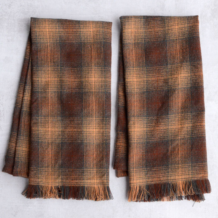 Two flannel tea towels, folded and placed side by side